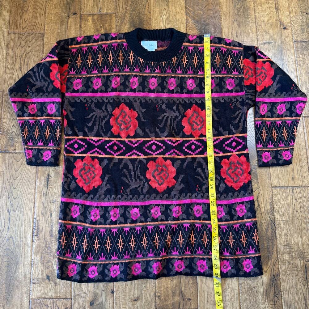 Vintage Jessica Roberts Sweater 90s Colorful Knit Geometric Crewneck Womens Sz 6 - Picture 4 of 7
